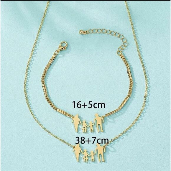 Gold "Family" Pendant Necklace Dad Mom & Children - Picture 2 of 3